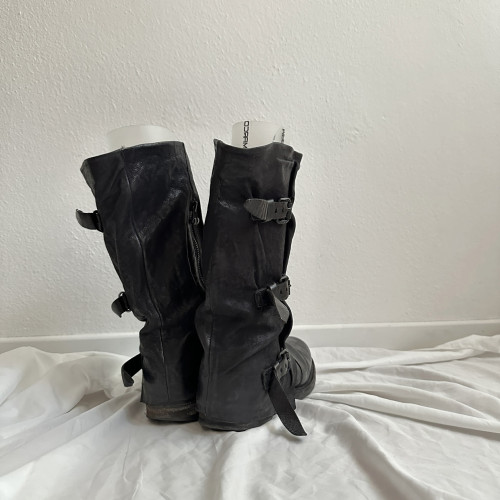 2026新款廢土風皮帶釦中筒靴真皮復古褶皺外穿做舊西部牛仔靴 2026新款廢土風皮帶釦中筒靴真皮復古褶皺外穿做舊西部牛仔靴