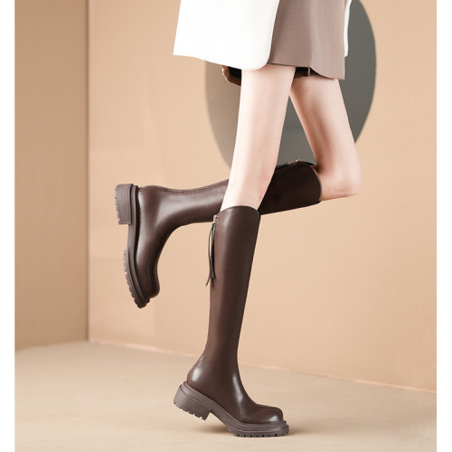 小腿圍長筒靴女厚底小個子小鳥腿v口高筒騎士靴細筒瘦版包腿長靴