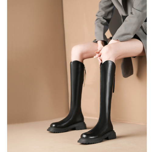 小腿圍長筒靴女厚底小個子小鳥腿v口高筒騎士靴細筒瘦版包腿長靴