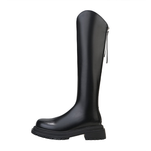 小腿圍長筒靴女厚底小個子小鳥腿v口高筒騎士靴細筒瘦版包腿長靴