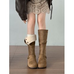 復古棕色厚底靴子女長筒靴2026新款秋冬保暖顯瘦勃肯加絨雪地長靴