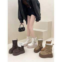 美拉德兩穿馬丁靴子女2026年秋冬季新款小個子厚底短靴雪地靴棉鞋