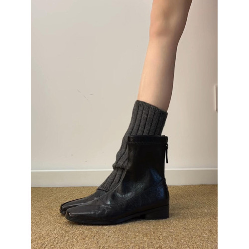 羊皮版~真皮氣質方頭低跟瘦瘦靴女復古通勤百搭後拉鍊短靴馬丁靴 羊皮版~真皮氣質方頭低跟瘦瘦靴女復古通勤百搭後拉鍊短靴馬丁靴