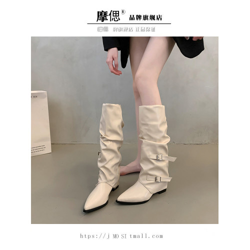 粗跟高跟高筒靴女2026新款春秋季尖頭堆堆靴長筒靴子褲琯靴騎士靴