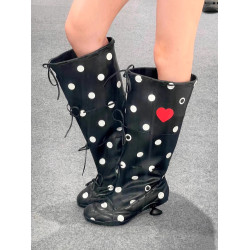 小高跟波點蝴蝶結綁帶芭蕾長靴女2026春夏新款時尚小衆高筒時裝靴