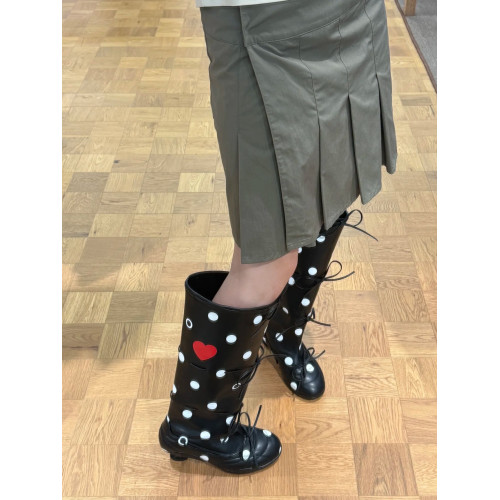 小高跟波點蝴蝶結綁帶芭蕾長靴女2026春夏新款時尚小衆高筒時裝靴