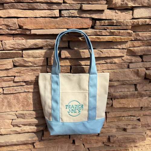 Trader joe's包缺德舅拼色刺綉大容量購物袋帆布袋休閒手提單肩包
