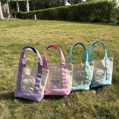 Trader joe's包缺德舅拼色刺綉大容量購物袋帆布袋休閒手提單肩包