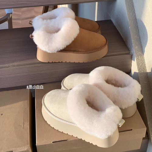 原小白白行走暖包增高厚底加絨厚底毛毛短靴女保暖雪地靴冬季