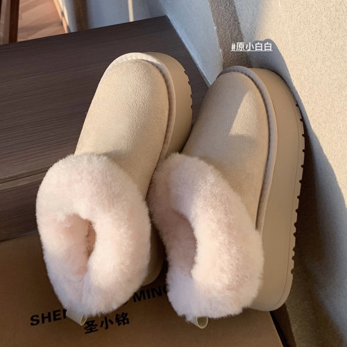 原小白白行走暖包增高厚底加絨厚底毛毛短靴女保暖雪地靴冬季