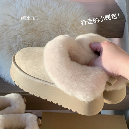 原小白白行走暖包增高厚底加絨厚底毛毛短靴女保暖雪地靴冬季