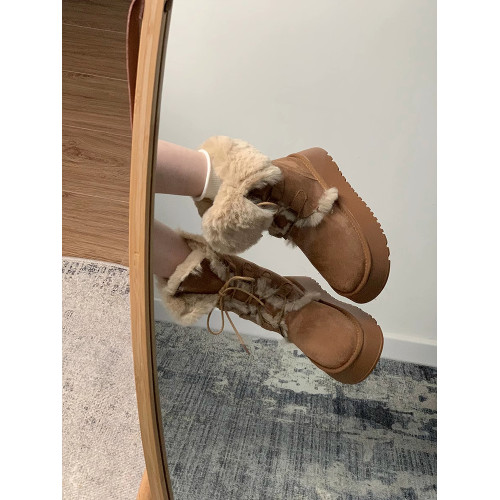 加絨加厚雪地靴女款2026新款冬季皮毛一體厚底復古東北保暖大棉鞋