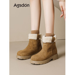 奧古獅登厚底雪地靴女2025新款秋冬季增高防滑毛絨保暖棉鞋短靴爆