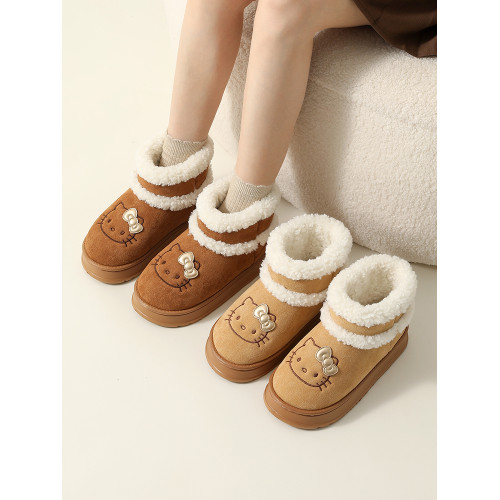 hellokitty聯名雪地靴女2024冬季新款外穿厚底增高家居保暖棉鞋潮