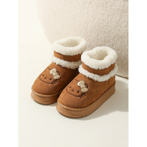 hellokitty聯名雪地靴女2024冬季新款外穿厚底增高家居保暖棉鞋潮