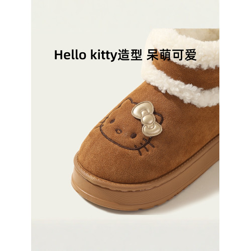 hellokitty聯名雪地靴女2024冬季新款外穿厚底增高家居保暖棉鞋潮