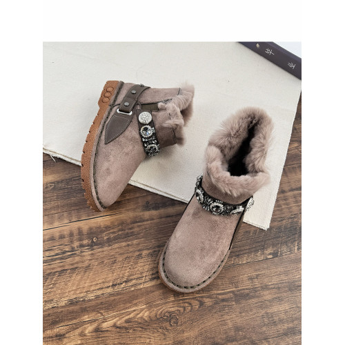 短靴女棉鞋冬季絨面兔毛加厚雪地靴2025新馬丁靴子女軟底女短筒靴