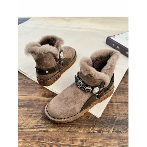 短靴女棉鞋冬季絨面兔毛加厚雪地靴2025新馬丁靴子女軟底女短筒靴