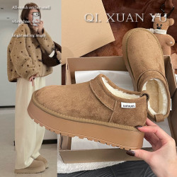 周冬雨同款厚底雪地靴女增高東北皮毛一體加絨冬季新2025保暖棉鞋