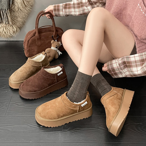 周冬雨同款厚底雪地靴女增高東北皮毛一體加絨冬季新2025保暖棉鞋