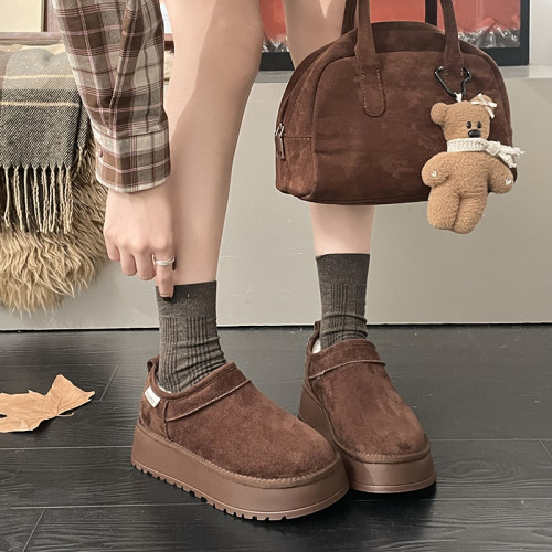 周冬雨同款厚底雪地靴女增高東北皮毛一體加絨冬季新2025保暖棉鞋