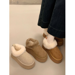 5CM厚底雪地靴女新款秋冬季加絨毛毛口外穿保暖短靴勃肯大棉鞋子