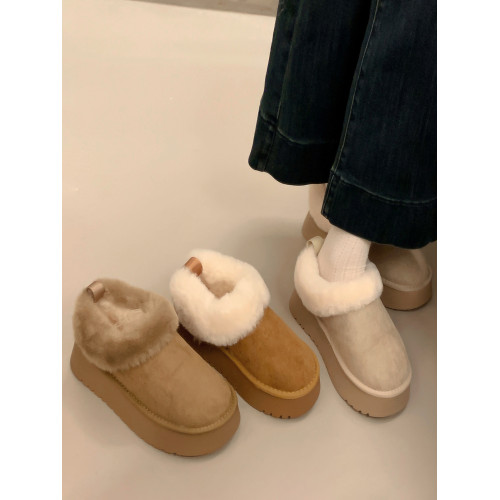 5CM厚底雪地靴女新款秋冬季加絨毛毛口外穿保暖短靴勃肯大棉鞋子
