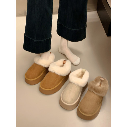 5CM厚底雪地靴女新款秋冬季加絨毛毛口外穿保暖短靴勃肯大棉鞋子