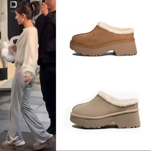 趙露思同款雪地靴人魚拖厚底包頭半拖增高棉鞋外穿棉拖保暖加厚女