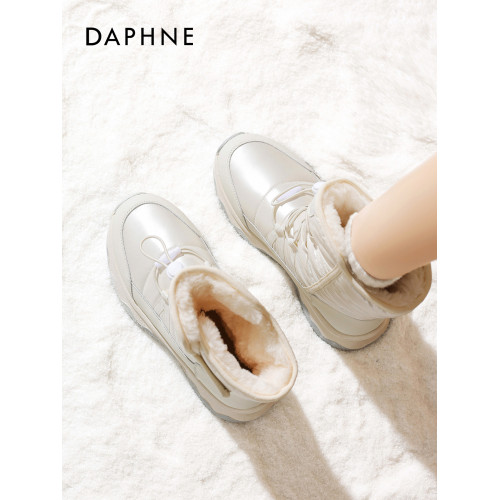 達芙妮冬季加絨雪地靴女款2025新款東北大棉靴保暖白色戶外登山靴