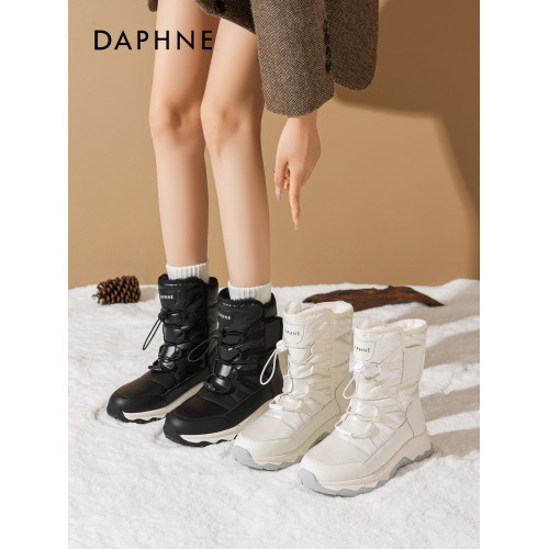 達芙妮冬季加絨雪地靴女款2025新款東北大棉靴保暖白色戶外登山靴