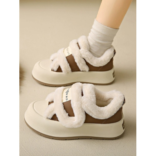 品牌真皮麵包鞋厚底雪地靴女2025年冬季新款加絨棉鞋魔術貼毛毛鞋