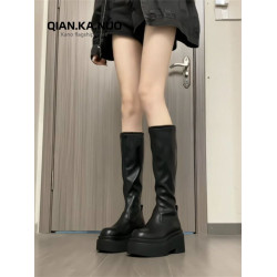 厚底長筒靴女2026年春秋新款不過膝彈力瘦瘦靴增高筒騎士辣妹長靴