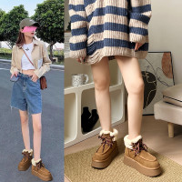 真皮厚底雪地靴女2024冬季新款皮毛一體加絨加厚保暖毛毛鞋棉鞋女