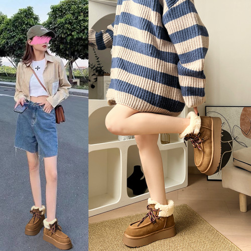 真皮厚底雪地靴女2024冬季新款皮毛一體加絨加厚保暖毛毛鞋棉鞋女