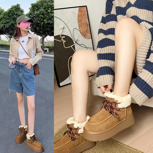 真皮厚底雪地靴女2024冬季新款皮毛一體加絨加厚保暖毛毛鞋棉鞋女