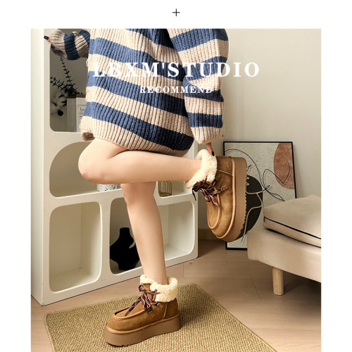 真皮厚底雪地靴女2024冬季新款皮毛一體加絨加厚保暖毛毛鞋棉鞋女