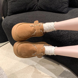 厚底加絨豆豆勃肯鞋女2025年新款冬季毛毛樂福鞋博肯棉鞋子雪地靴