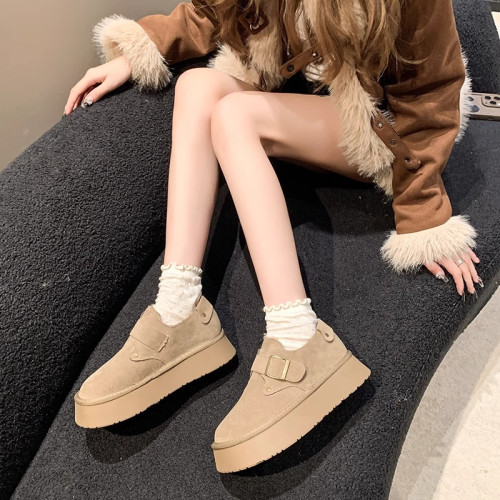 厚底加絨豆豆勃肯鞋女2025年新款冬季毛毛樂福鞋博肯棉鞋子雪地靴