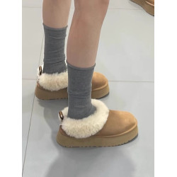 防水塔茨勒2026冬舒適休閒厚底一腳蹬雪地靴真皮保暖增高毛毛拖鞋