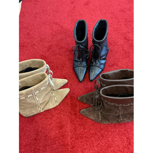 超軟小羊皮~褶皺尖頭黑色小短靴女2025復古小衆馬丁靴西部牛仔靴 超軟小羊皮~褶皺尖頭黑色小短靴女2025復古小衆馬丁靴西部牛仔靴