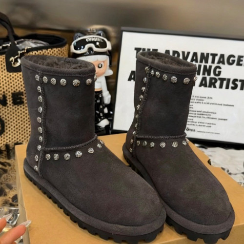 歐美風鉚釘毛毛雪地靴女冬季保暖加厚短靴圓頭棉靴