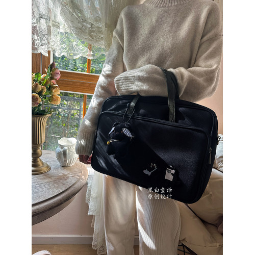 小衆高顔值搞怪貓咪托特筆記型電腦包手提16寸大容量設計卡通貼布通勤收納包適用聯想拯救者y9000p遊戯本