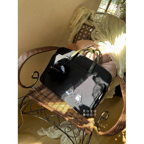小衆高顔值搞怪貓咪托特筆記型電腦包手提16寸大容量設計卡通貼布通勤收納包適用聯想拯救者y9000p遊戯本