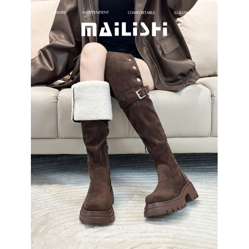 【粉絲搶購價】過膝厚底兩穿繙折騎士靴胖mm粗腿顯瘦高筒長靴女冬