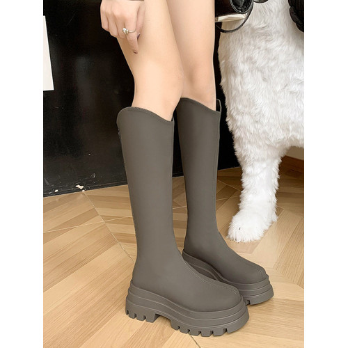 小個子厚底增高長筒馬丁靴女2026新款春秋胖mm圓頭顯瘦V口騎士靴