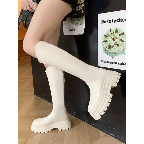 小個子厚底增高長筒馬丁靴女2026新款春秋胖mm圓頭顯瘦V口騎士靴