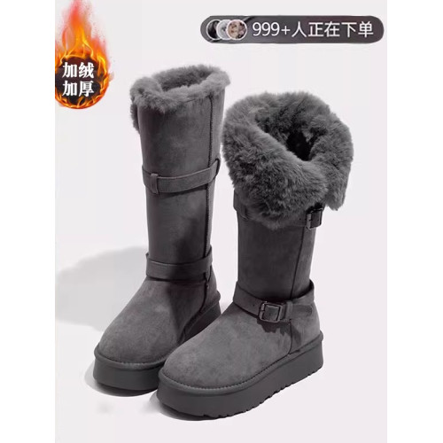 萬達品牌撤櫃真皮厚底毛毛加絨加厚雪地靴女2025新款中長筒棉靴女