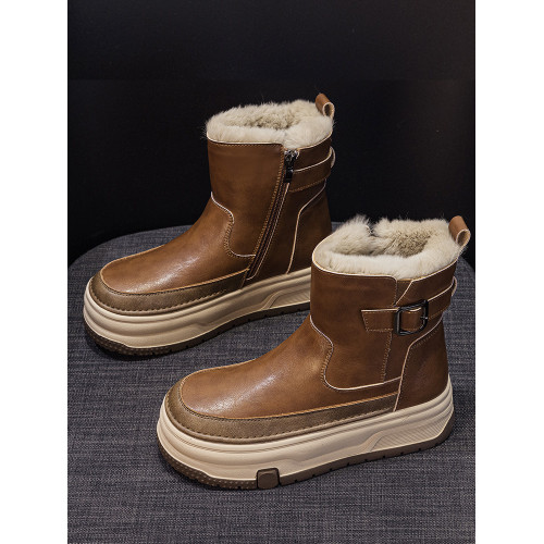 冬季加絨雪地靴女2026新款休閒厚底板鞋運動真皮高幫加厚保暖棉鞋