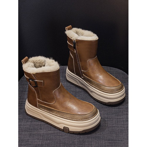 冬季加絨雪地靴女2026新款休閒厚底板鞋運動真皮高幫加厚保暖棉鞋